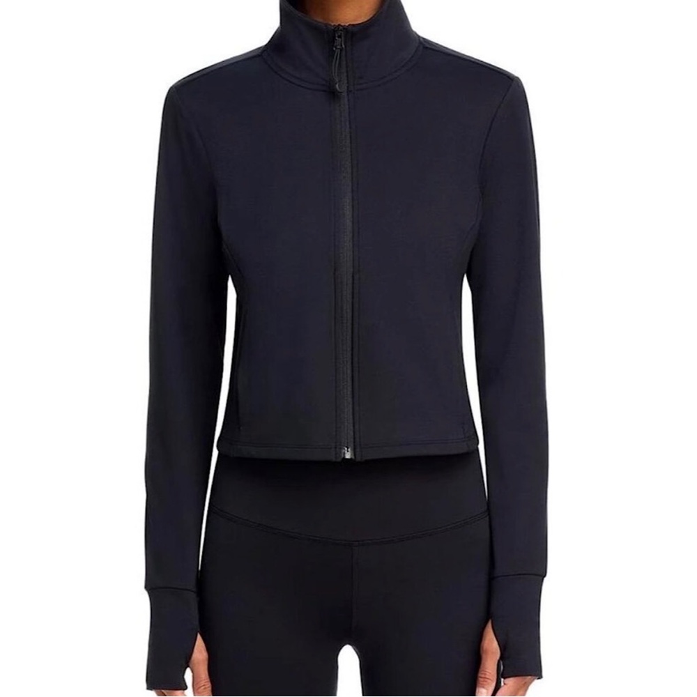 Aqua Athletic Full Zip Up Cropped Jacket Mock Neck Black SMALL